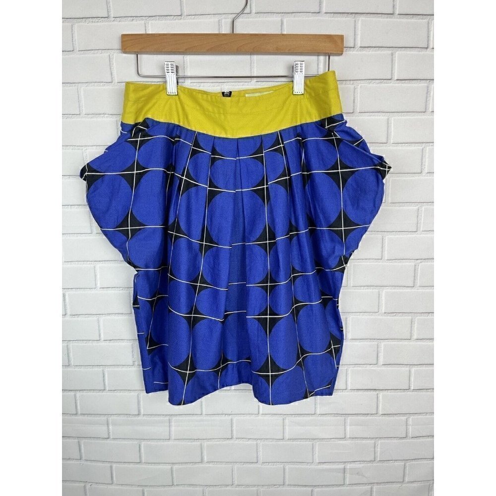 Anthropologie Odille Blue & Yellow Skirt Big Pouf Pocket Pencil Skirt‎ 4 Fargyle